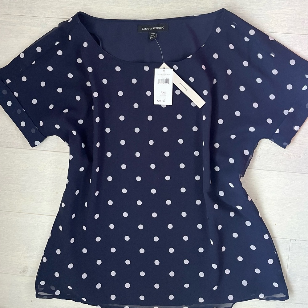 Banana Republic Navy Polka Dot Blouse New with Tags